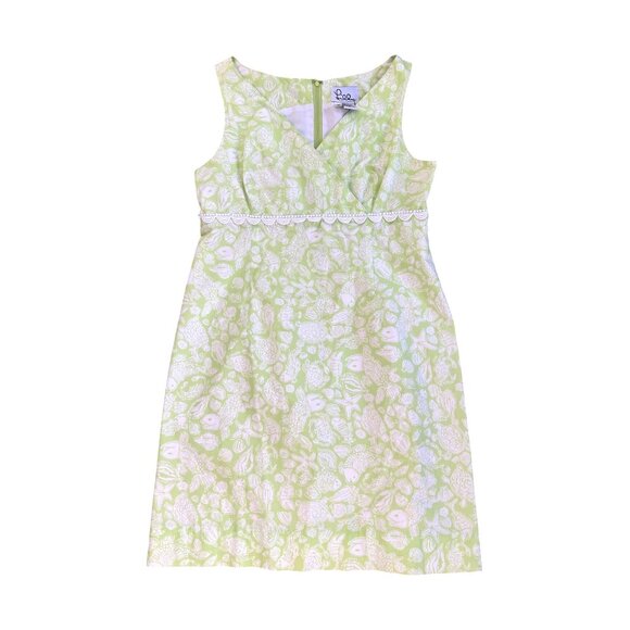 Vintage Lilly Pulitzer Womens Sz 10 Green & White Sleeveless Dress Lace Detail - Picture 1 of 8